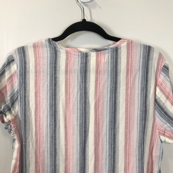 Cloth & Stone Womens Striped Top Size Small Linen Short Sleeve V Neck Popover - Picture 5 of 8